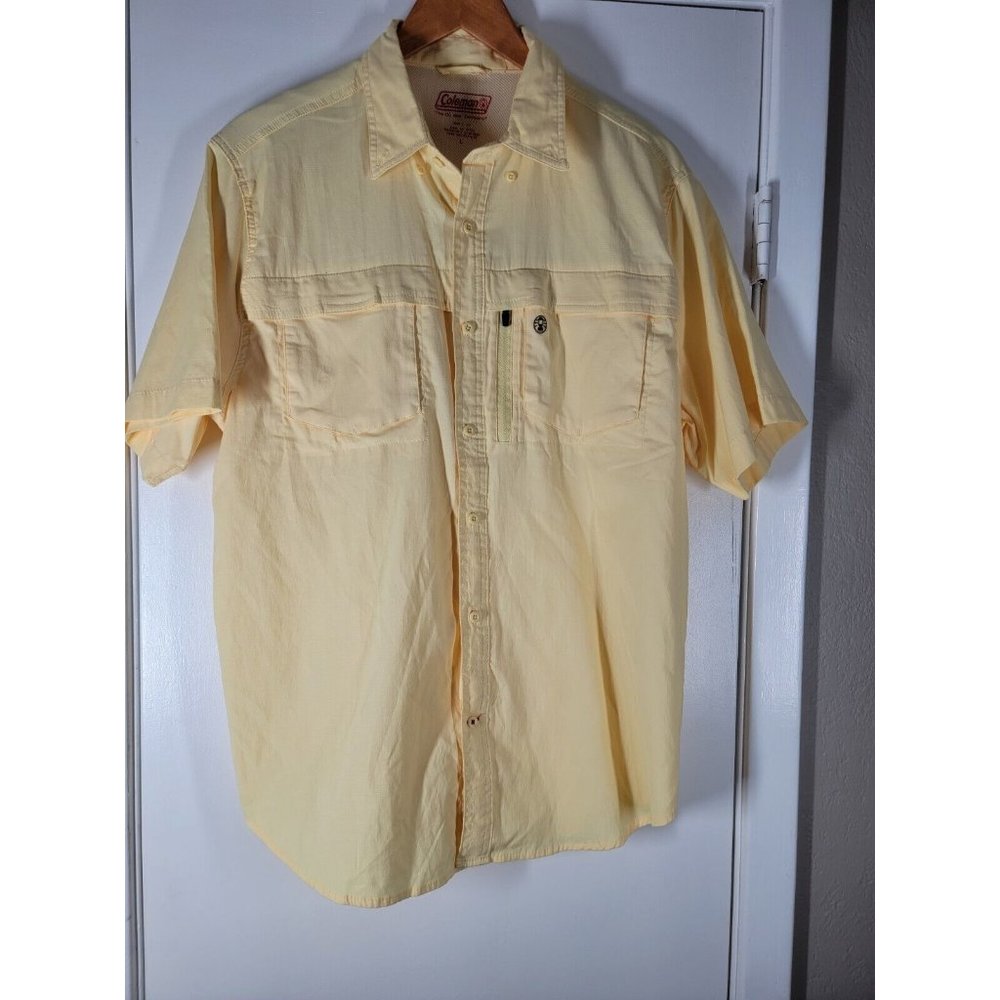 Coleman Shirt Mens L Large Yellow‎ Vented Short Sleeve Fishing Camping